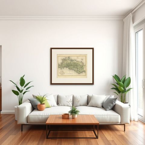Antique Map of Bantam, Jakarta and Cirebon by Van den Bosch '1818', shown framed in a room, true to size