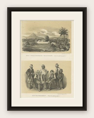 Print of a Fortified Mosque and of Nobility in Aceh, Sumatra, Indonesia, 1874, shown framed
