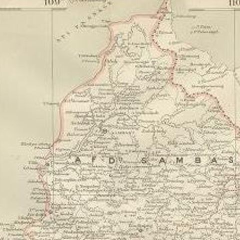 Antique Map of West Kalimantan, Borneo, Indonesia, 1900, close-up 1