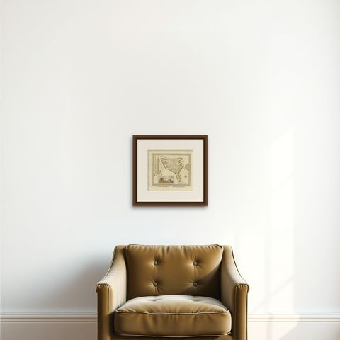 Anbtique Map of the Island of Bali by Van Schley '1755', shown framed on a wall, true to size