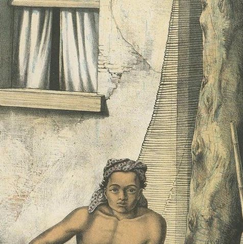 Antique Print of a Javanese Poultry Merchant by Van Pers, circa 1850, close-up 1
