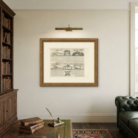Antique Dutch East Indies Forts Engraving, VOC Batavia, Ambon & Banda, c.1719, shown framed on a wall, true to size