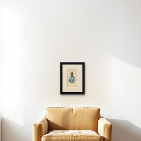 Antique Print of a Malay by Prichard, '1843', shown framed on a wall, true to size