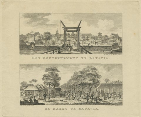 Batavia Market Scenes & Government House, Antique Prints VOC Period, c.1780, close-up 1