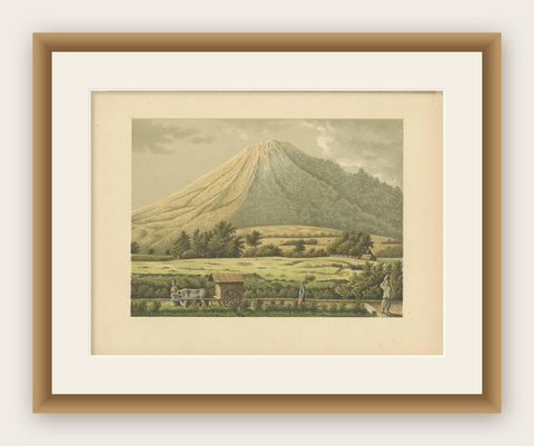 Antique Print of Mount Merapi by M.T.H. Perelaer, 1888, shown framed