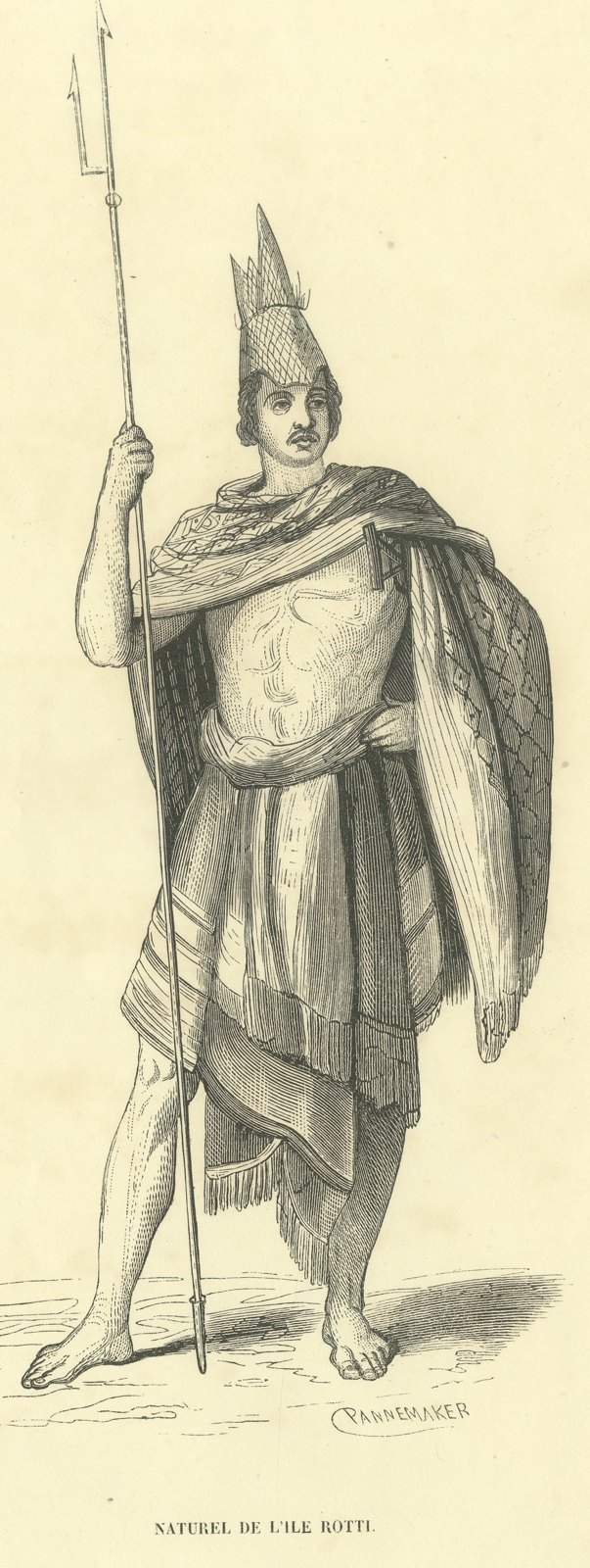 Native of the Island of Rotti, Antique Wahlen Costume Print, 1843-1844