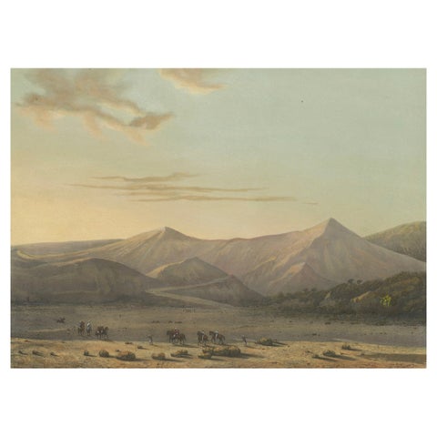 Mount Bromo Volcano Erupting in 1856, East Java Lithograph, Published 1872