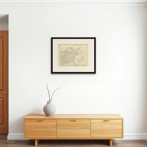 Antique Map of West Kalimantan (Schwaner Mountains), Borneo, Indonesia, 1900, shown framed on a wall, true to size