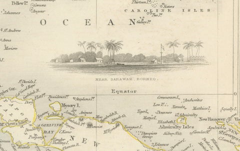 Antique Map of the Malay Archipelago with Images of Indigenous People, 1851, close-up 4