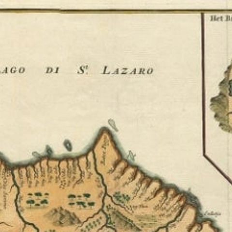 Antique Map of Ambelau and Buru Island, Maluku or Moluccas in Indonesia, 1726, close-up 1
