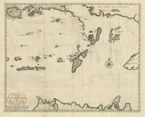 Old Antique Map of the Banda Islands (Southeast), Indonesia & Northern Australia, close-up 1