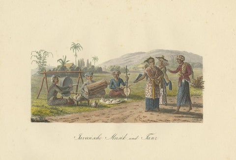 Antique Print of Music and Dance of Java by Hurter, circa 1830, view 4
