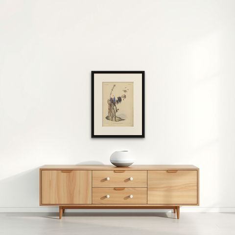 Antique Print with a Native of Solor 'Indonesia' by Temminck, circa 1840, shown framed on a wall, true to size