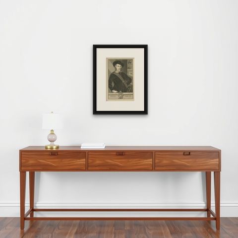 Antique Portrait of C. van der Lijn, Governor-General of the Dutch East Indies, shown framed on a wall, true to size
