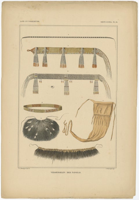 Set of 7 Decorative Antique Prints of Borneo, Timor and Papua Culture, ca. 1840, view 7