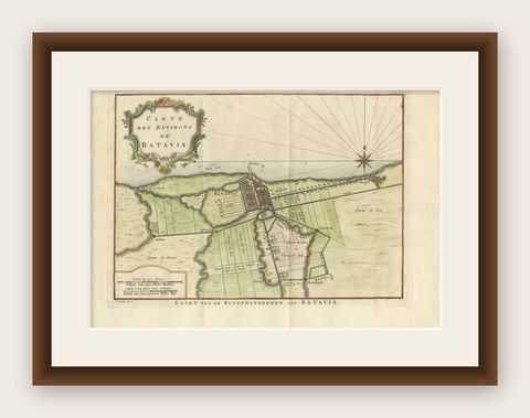 Map of Batavia’s Surroundings with Early Reference to Jakarta, Indonesia, c.1770, shown framed