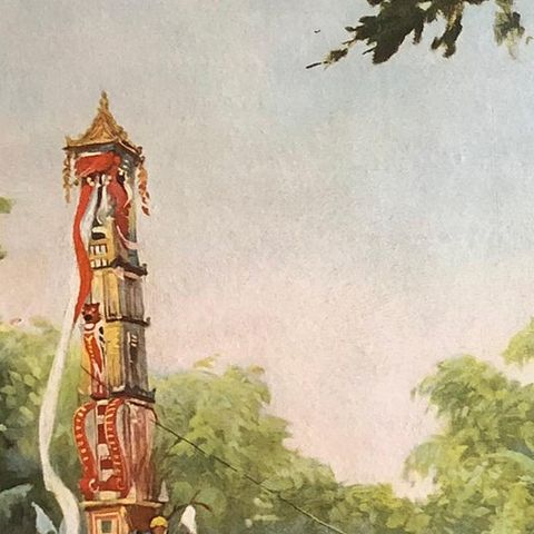 Collection of 5 Vintage School-Charts of Indonesia, Incl Bali Ritual Cremation, close-up 2