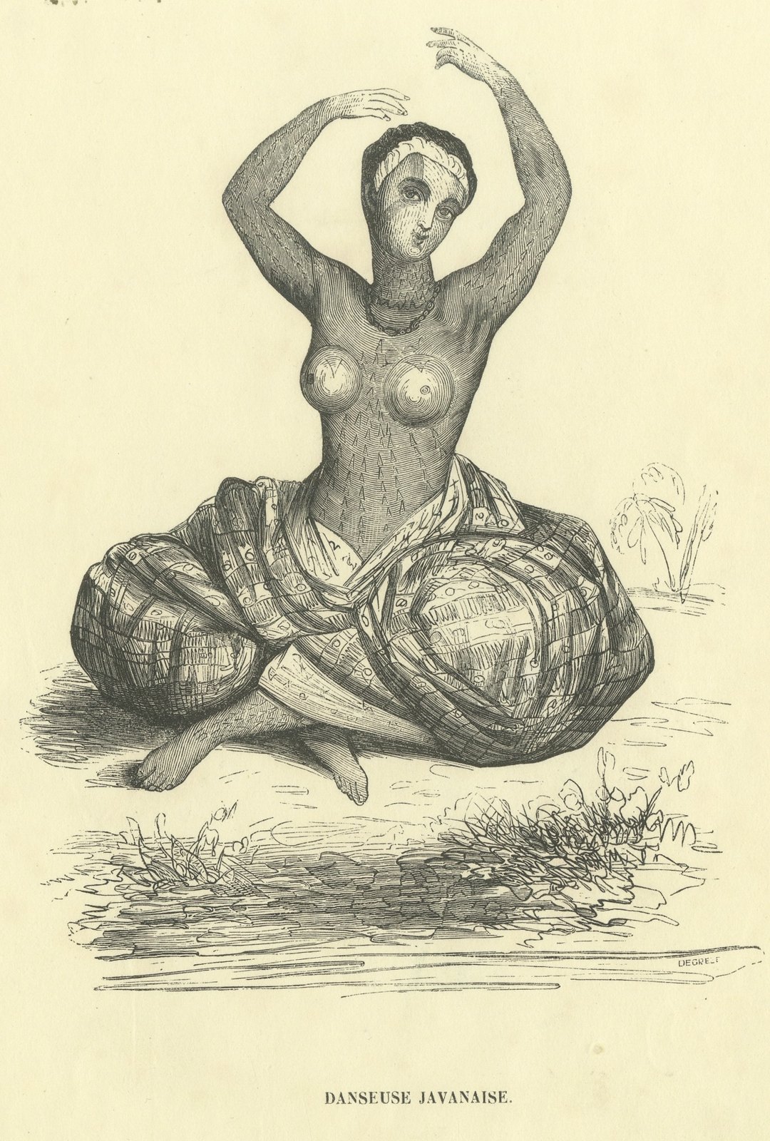 Javanese Dancer, Antique Wahlen Costume Print, 1843-1844