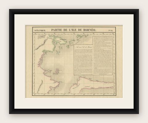 Antique Map of North East Borneo and North Sulawesi by P.M.G. Vandermaelen, shown framed