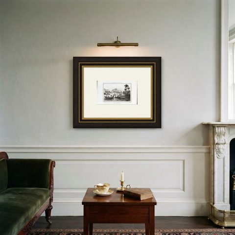 Antique Print of Dory Harbour, New Guinea, 1836, shown framed on a wall, true to size