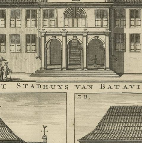 View of the City Hall of Batavia and Portugese Church in Nowadays Jakarta, 1726, close-up 2