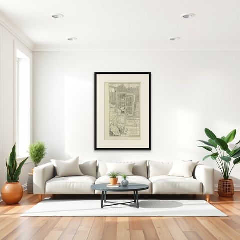 Antique Plan of Batavia, Nowadays Jakarta, Indonesia, 1780, shown framed in a room, true to size