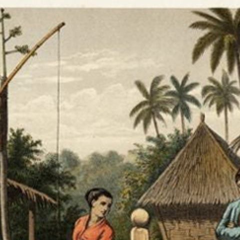Antique Print of a Domestic Scene in a Kampung on Java, Indonesia, 1888, close-up 1