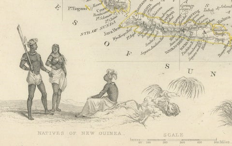 Antique Map of the Malay Archipelago with Images of Indigenous People, 1851, close-up 2