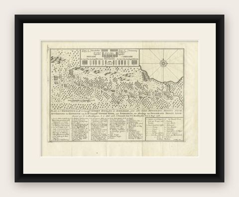 Antique Map of the Expedition of Govert Knol by Van Schley, 1765, shown framed