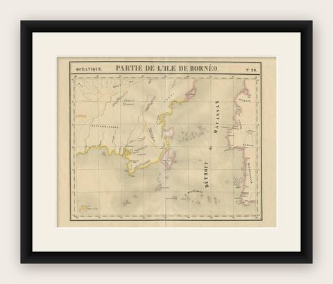Antique Map of Southeast Borneo by P.M.G. Vandermaelen, 1827, shown framed