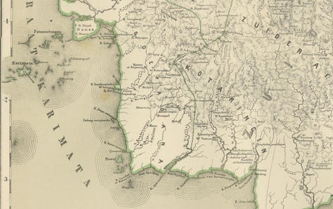 Antique Map Set of Western & Southern Borneo, Dutch East Indies Era, 1884, close-up 2