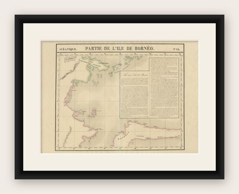 Antique Map of Part of Borneo 'Kalimantan' Indonesia by Vandermaelen, C.1825, shown framed