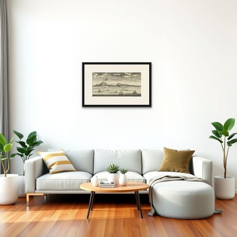 Beautiful Old View of Spice Island Banda Neira with Fort Nassau, Indonesia, 1726, shown framed in a room, true to size