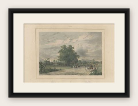 Antique Print of Serang, Java in Indonesia, circa 1844, shown framed