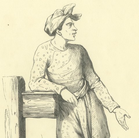 Malay People of Oceania, Antique Wahlen Costume Print, 1843-1844, close-up 1