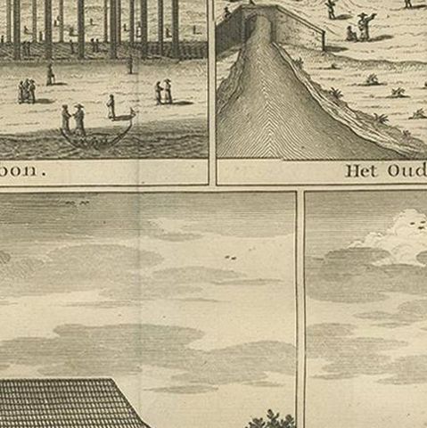 Antique Print with Four Views of Ambon ii by Valentijn, 1726, close-up 2
