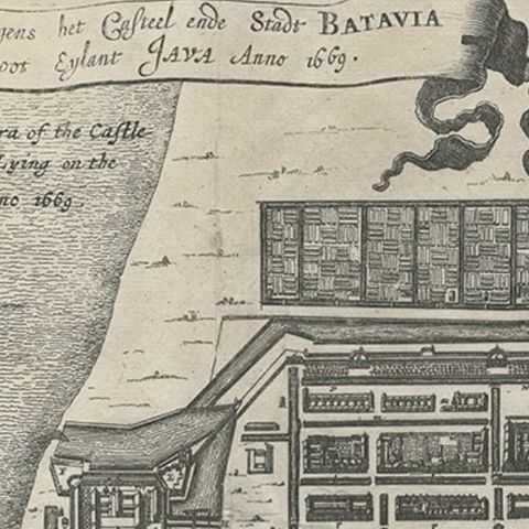 Antique Plan of the Castle & City of Batavia 'Jakarta' on Java, Indonesia, c1669, close-up 1