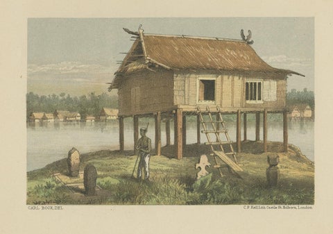 Antique Print of a Malayan Houses in Sumatra, Indonesia, 1881, close-up 2