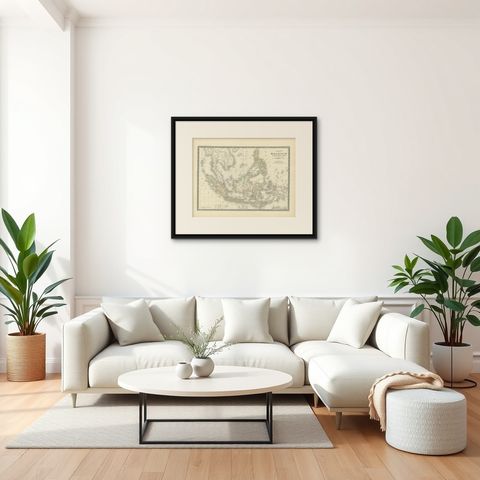 Antique Map of the East Indies by Levasseur, 1875, shown framed in a room, true to size