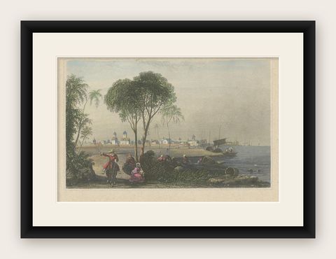 Hand-Colored Steel Engraving of Batavia 'Jakarta', Indonesia, Ca.1840, shown framed
