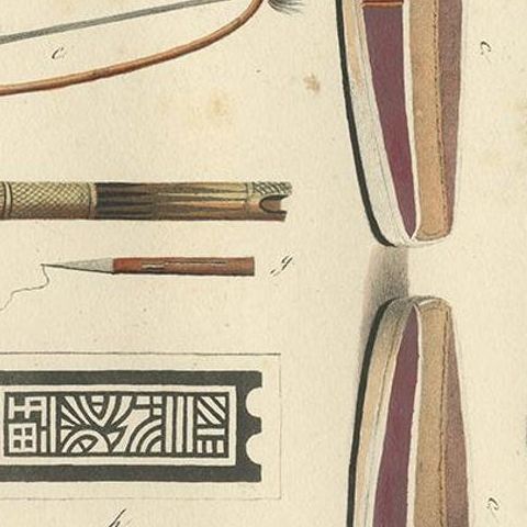 Print of Musical Instruments and Other Items of Java by Hurter 'circa 1830', close-up 2