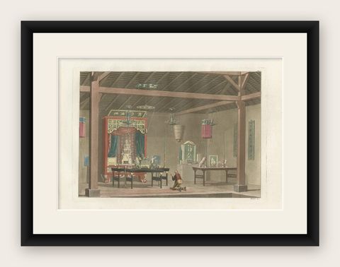 Antique Print of a Chinese Temple in Kupang by Ferrario, '1831', shown framed