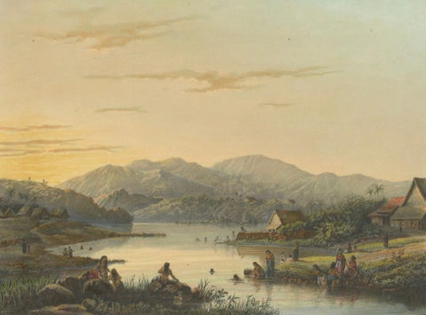 The Bathing Place of Wendit, East Java, Tranquil Java Lithograph, c.1872, close-up 2