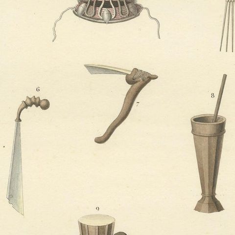Antique Print of Artifacts from the Haven of Doreri, New Guinea, close-up 2
