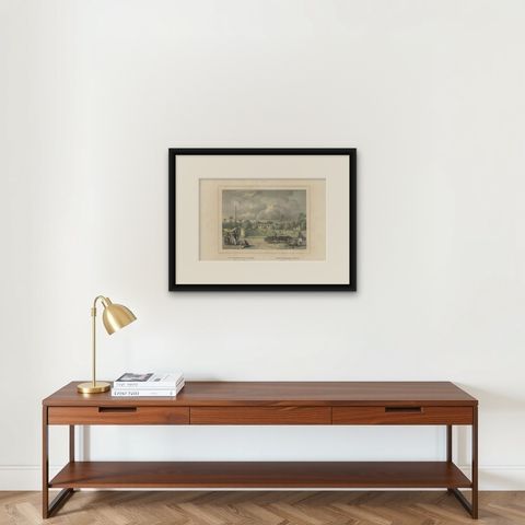 Antique Print of the Residence House in Serang, Java, Indonesia, 1844, shown framed on a wall, true to size