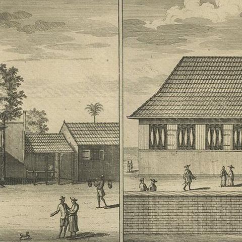 Antique Print with Four Views of Ambon by Valentijn '1726', close-up 1