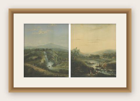 Java Landscapes, Rare Pair of Deluxe Folio Chromolithographs by Salm, 1865-72, shown framed