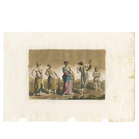 Antique Old Hand Colored Print of Javanese in Indonesia, 1827, view 2