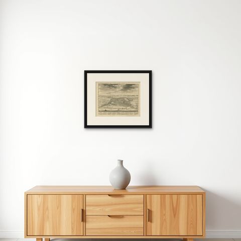 Antique Print of Bantam or Banten, Java, Indonesia, '1726', shown framed on a wall, true to size