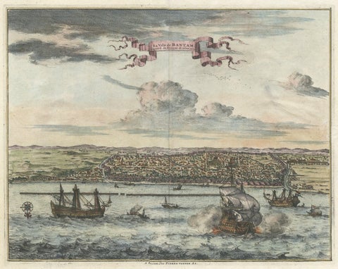 Original Antique Bird's Eye View of Banten or Bantam in Java, Indonesia, 1725, view 3